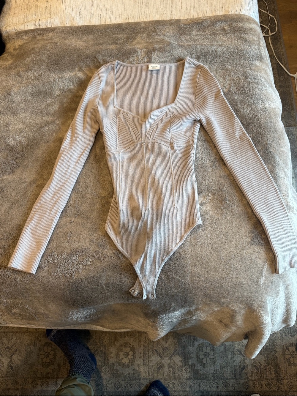Abercrombie & Fitch Ribbed Long-Sleeve Bodysuit in Taupe